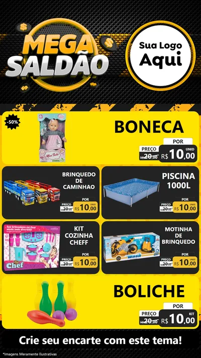 Modelo de TV para TV Vertical com o tema Mega Saldão para Brinquedos