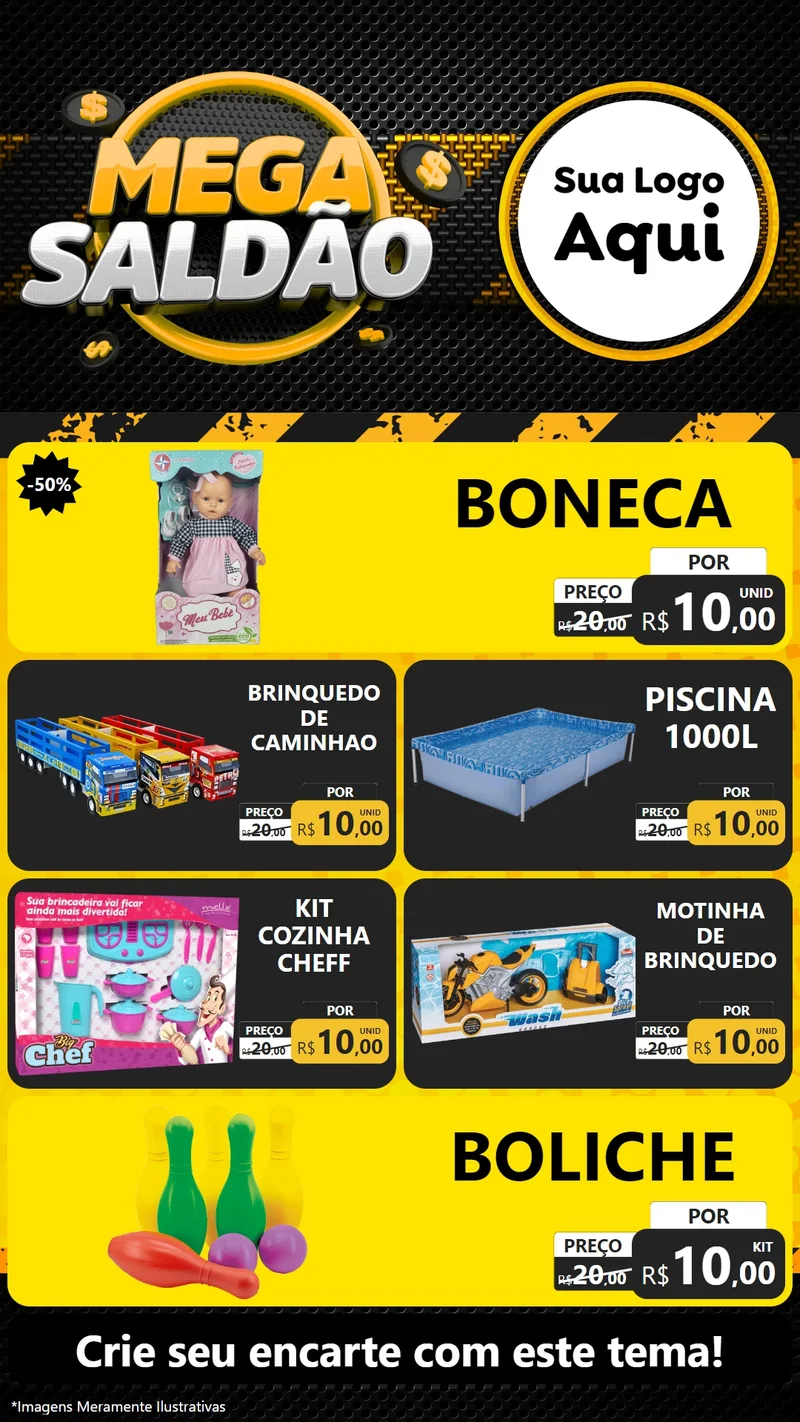 Modelo de TV para TV Vertical com o tema Mega Saldão para Brinquedos