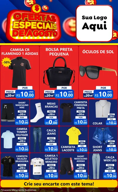 Modelo de Encarte para Encarte Grande com o tema Ofertas Especiais de Agosto para Roupas e acessórios