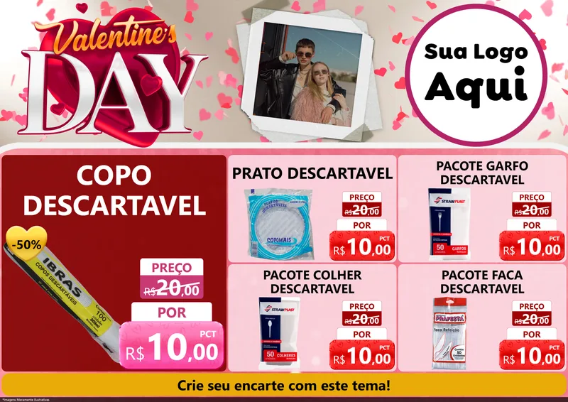Modelo de Encarte para Encarte A4 Horizontal com o tema Valentine's Day para Embalagens