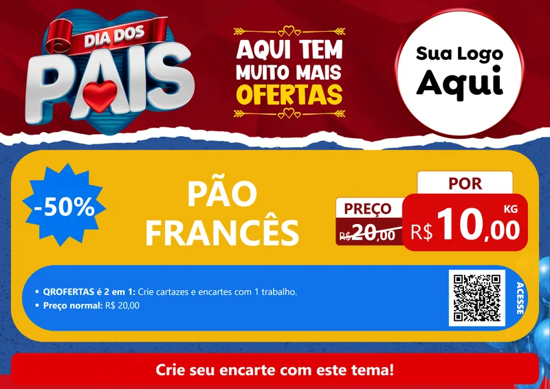 Modelo de Cartaz para Cartaz A4 Horizontal com o tema Dia dos Pais para Padaria
