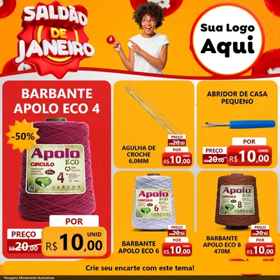 Modelo de Rede Social para Feed Facebook com o tema Saldão de Janeiro para Armarinho e Aviamentos
