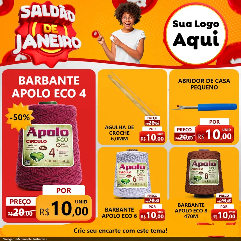 Modelo de Rede Social para Feed Facebook com o tema Saldão de Janeiro para Armarinho e Aviamentos