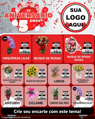 Modelo de Rede Social para Feed Instagram com o tema Promoção de Aniversário - 5 Anos para Floricultura e jardim