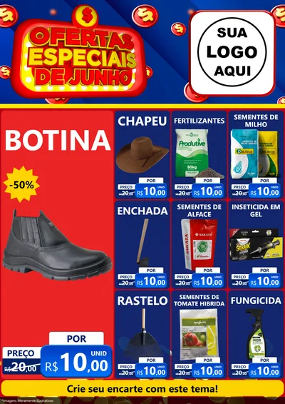 Modelo de Encarte para Encarte A4 Vertical com o tema Ofertas Especiais de Junho para Agropecuária