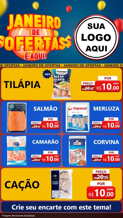 Modelo de TV para TV Vertical com o tema Janeiro de Ofertas É Aqui! para Peixaria