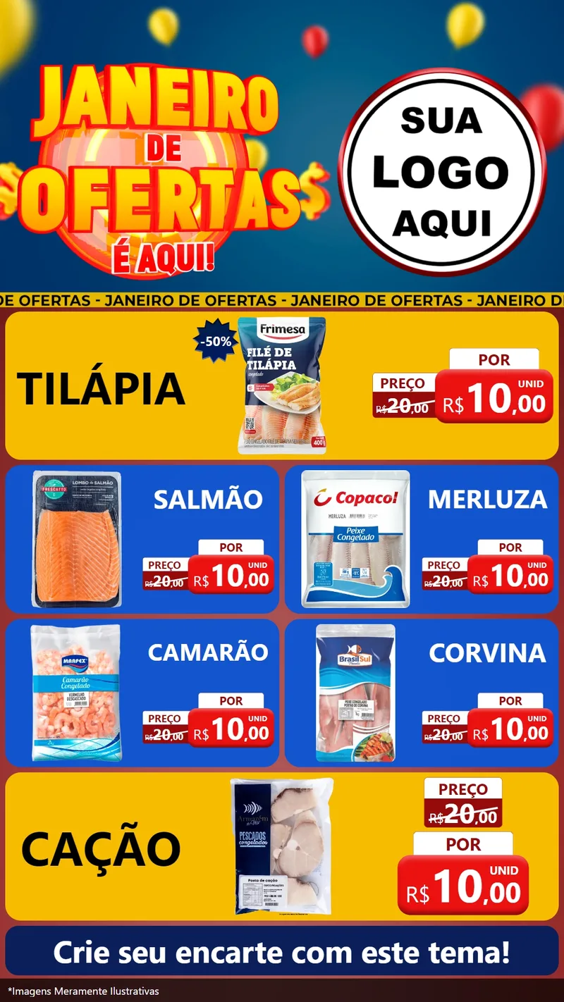 Modelo de TV para TV Vertical com o tema Janeiro de Ofertas É Aqui! para Peixaria