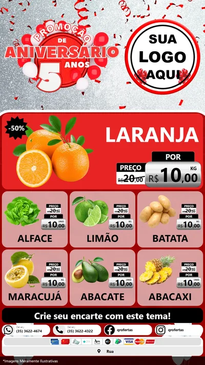 Modelo de Rede Social para Stories com o tema Promoção de Aniversário - 5 Anos para Hortifrúti