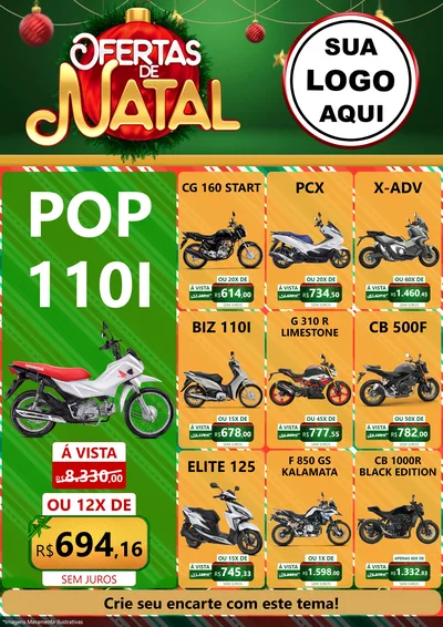 Modelo de Encarte para Encarte A4 Vertical com o tema Ofertas de Natal para Concessionaria de Motos