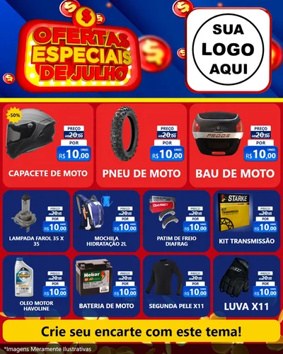 Modelo de Rede Social para Feed Instagram com o tema Ofertas Especiais de Julho para Moto peças