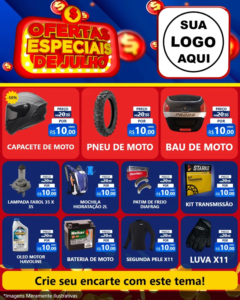 Modelo de Rede Social para Feed Instagram com o tema Ofertas Especiais de Julho para Moto peças
