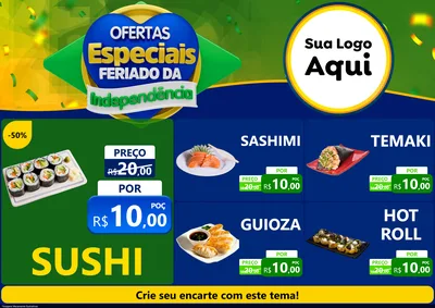 Modelo de Encarte para Encarte A4 Horizontal com o tema Ofertas Especiais Feriado da Independência para Comida japonesa