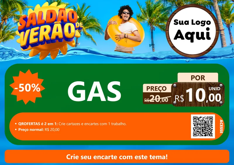 Modelo de Cartaz para Cartaz A4 Horizontal com o tema Saldão de Verão para Água e gás