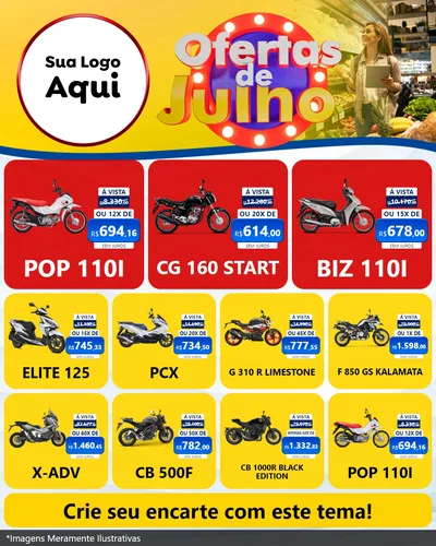 Modelo de Rede Social para Feed Instagram com o tema Ofertas de Julho para Concessionaria de Motos
