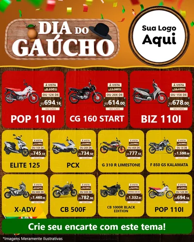 Modelo de Rede Social para Feed Instagram com o tema Dia do Gaúcho para Concessionaria de Motos