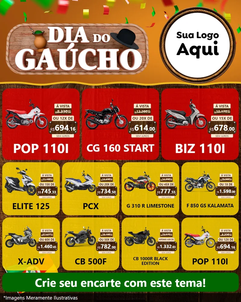 Modelo de Rede Social para Feed Instagram com o tema Dia do Gaúcho para Concessionaria de Motos