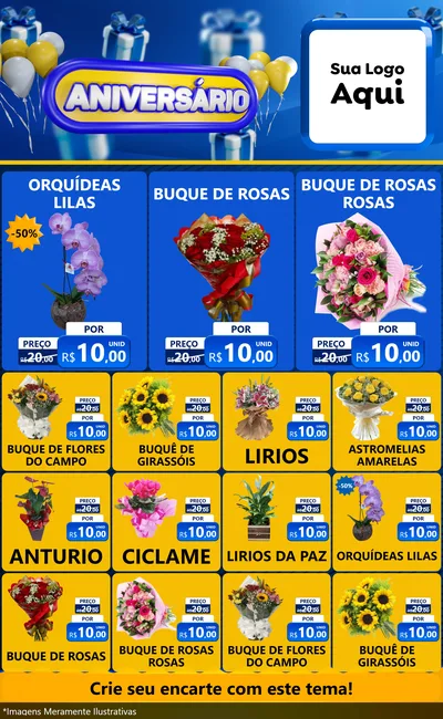 Modelo de Encarte para Encarte Grande com o tema Aniversário para Floricultura e jardim