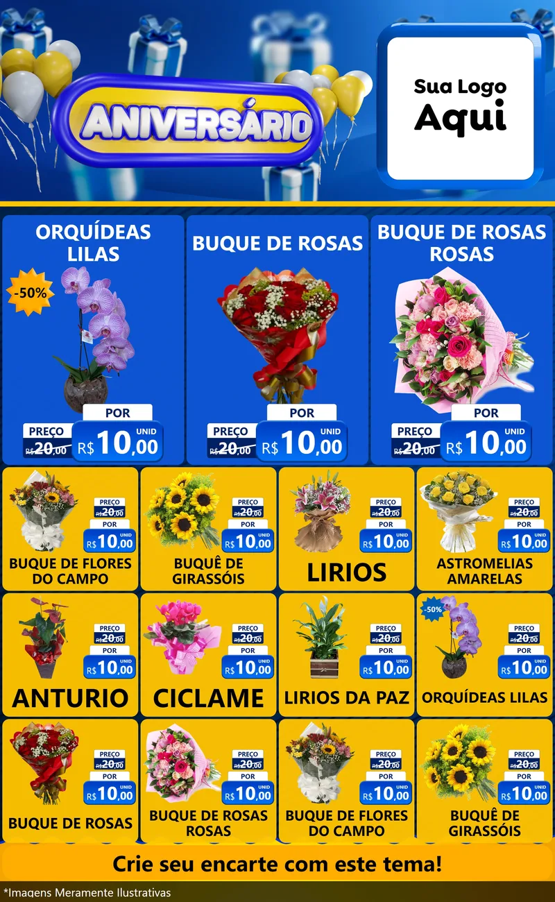 Modelo de Encarte para Encarte Grande com o tema Aniversário para Floricultura e jardim