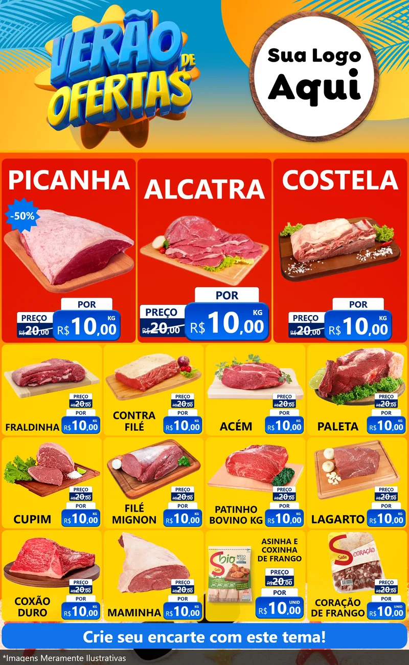 Modelo de Encarte para Encarte Grande com o tema Verão de Ofertas para Açougue