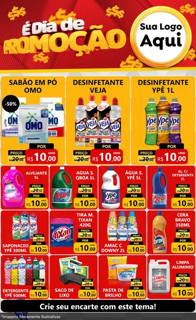 Modelo de Encarte para Encarte Grande com o tema É Dia De Promoção para Produtos de Limpeza