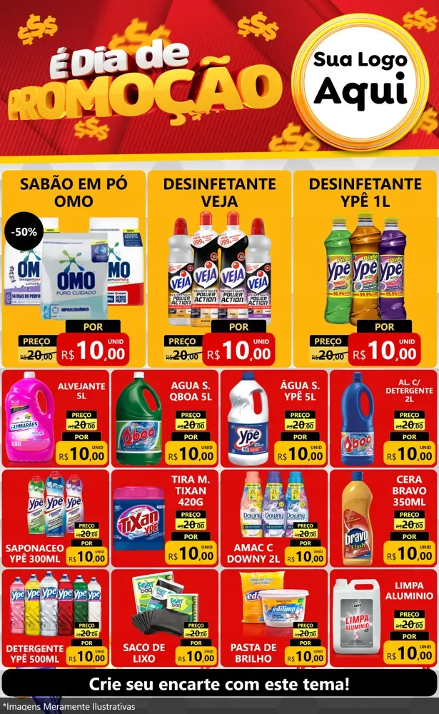 Modelo de Encarte para Encarte Grande com o tema É Dia De Promoção para Produtos de Limpeza