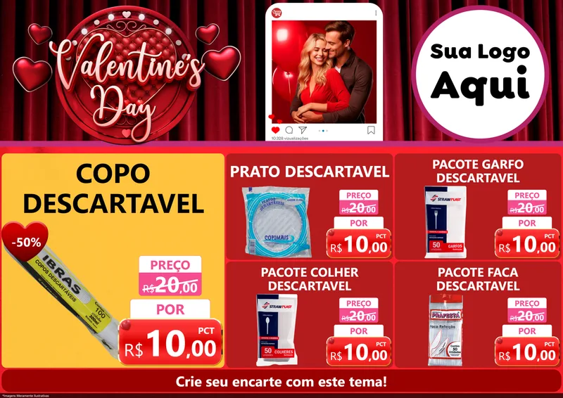 Modelo de Encarte para Encarte A4 Horizontal com o tema Valentine's Day para Embalagens