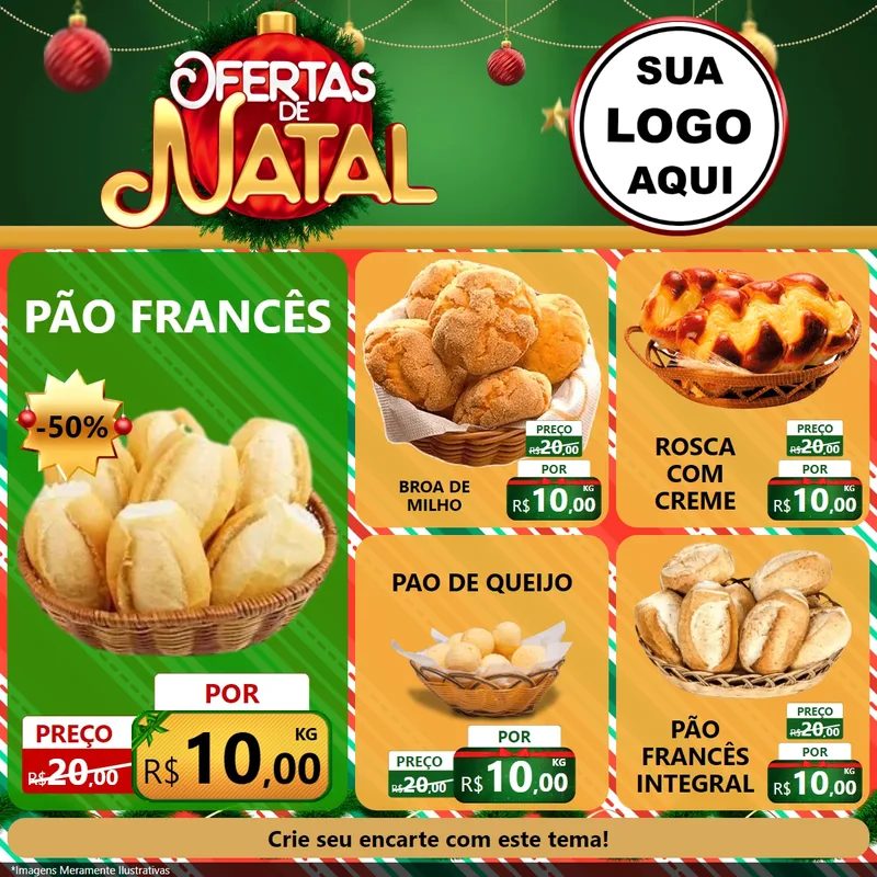 Modelo de Rede Social para Feed Facebook com o tema Ofertas de Natal para Padaria