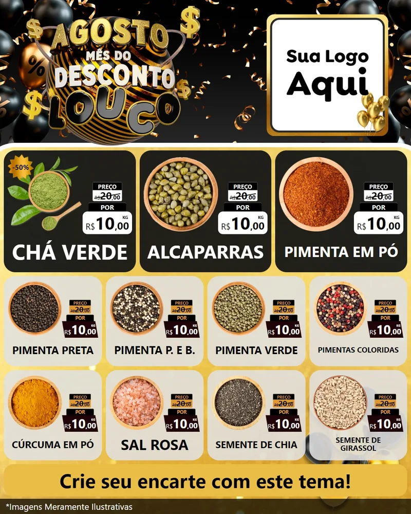 Modelo de Rede Social para Feed Instagram com o tema Agosto Mês do Desconto Louco para Produtos Naturais