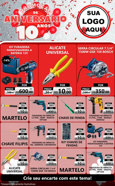 Modelo de Encarte para Encarte Grande com o tema Promoção de Aniversário - 10 Anos para Maquinas e Ferramentas