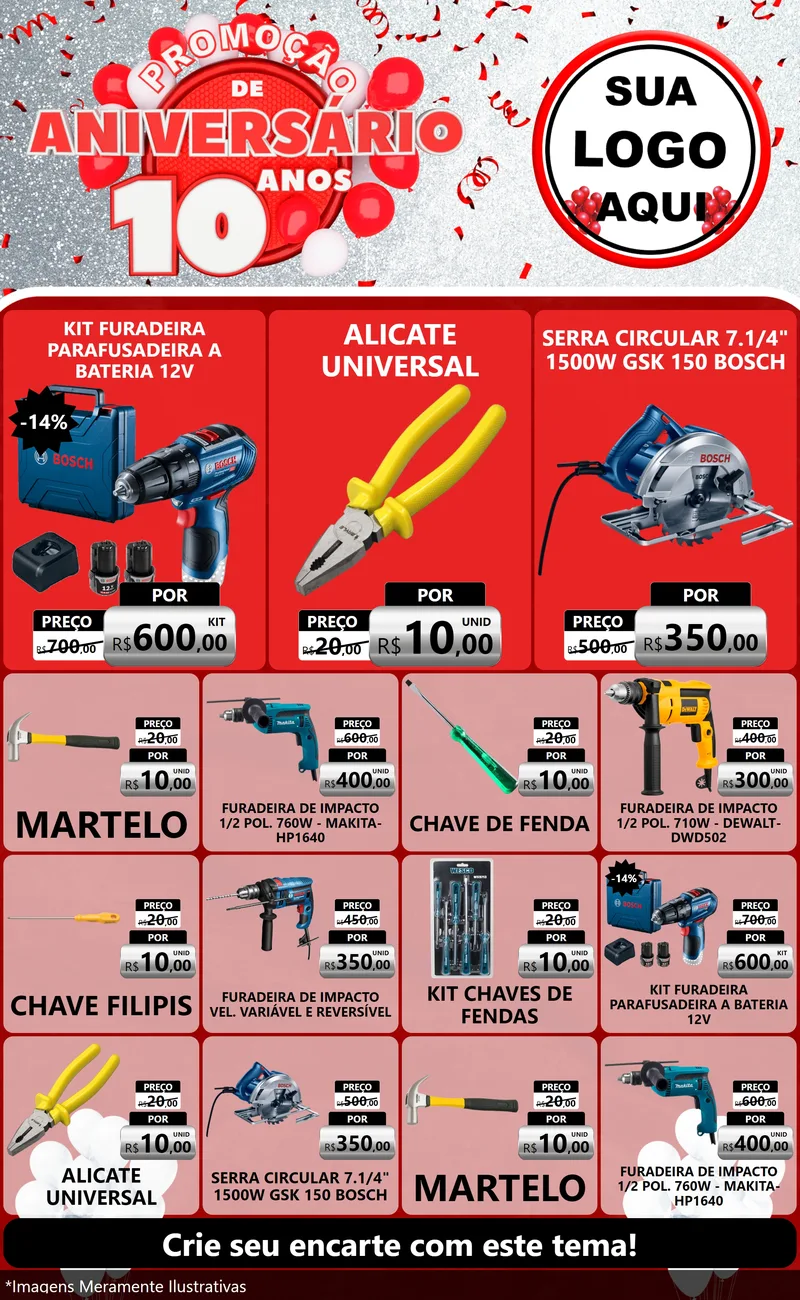 Modelo de Encarte para Encarte Grande com o tema Promoção de Aniversário - 10 Anos para Maquinas e Ferramentas