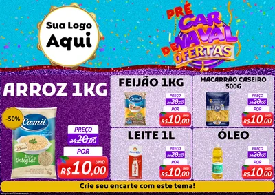 Modelo de Encarte para Encarte A4 Horizontal com o tema Pré Carnaval de Ofertas para Supermercado