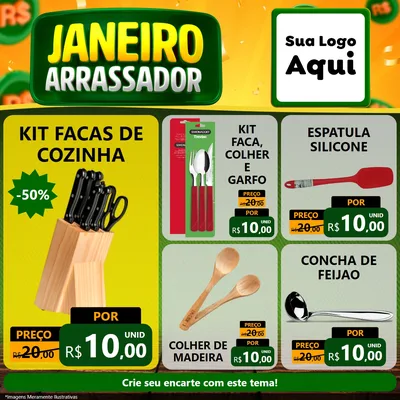 Modelo de Rede Social para Feed Facebook com o tema Janeiro Arrasador para Utilidades Domésticas