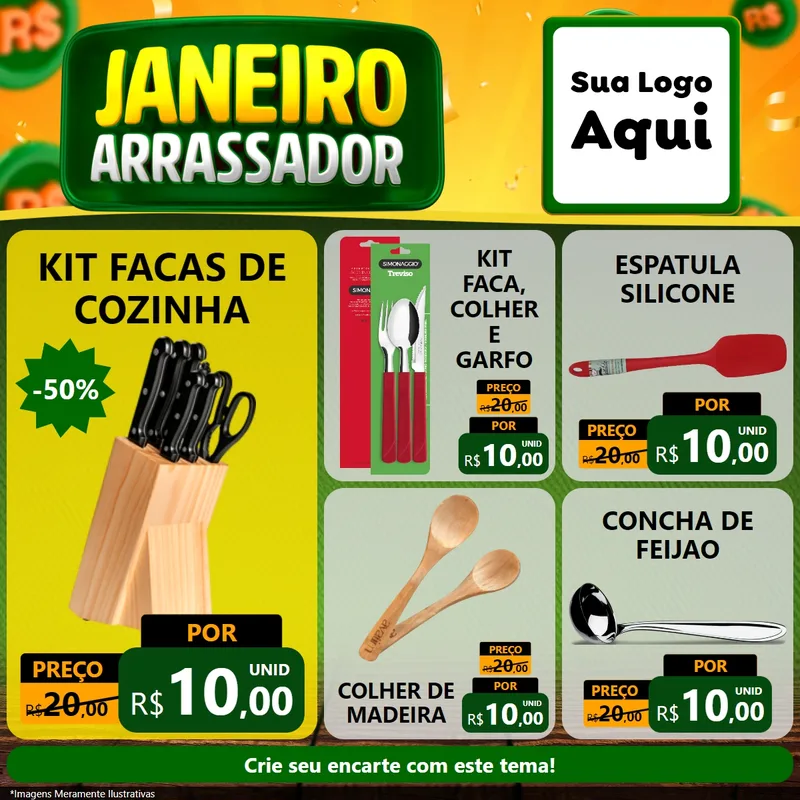Modelo de Rede Social para Feed Facebook com o tema Janeiro Arrasador para Utilidades Domésticas
