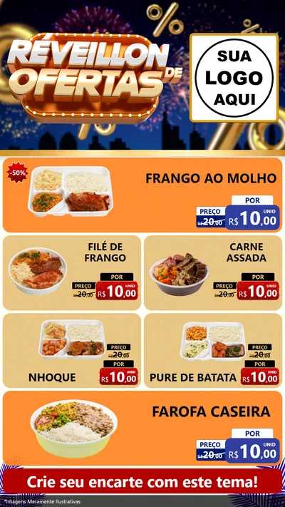 Modelo de TV para TV Vertical com o tema Réveillon de Ofertas para Restaurante
