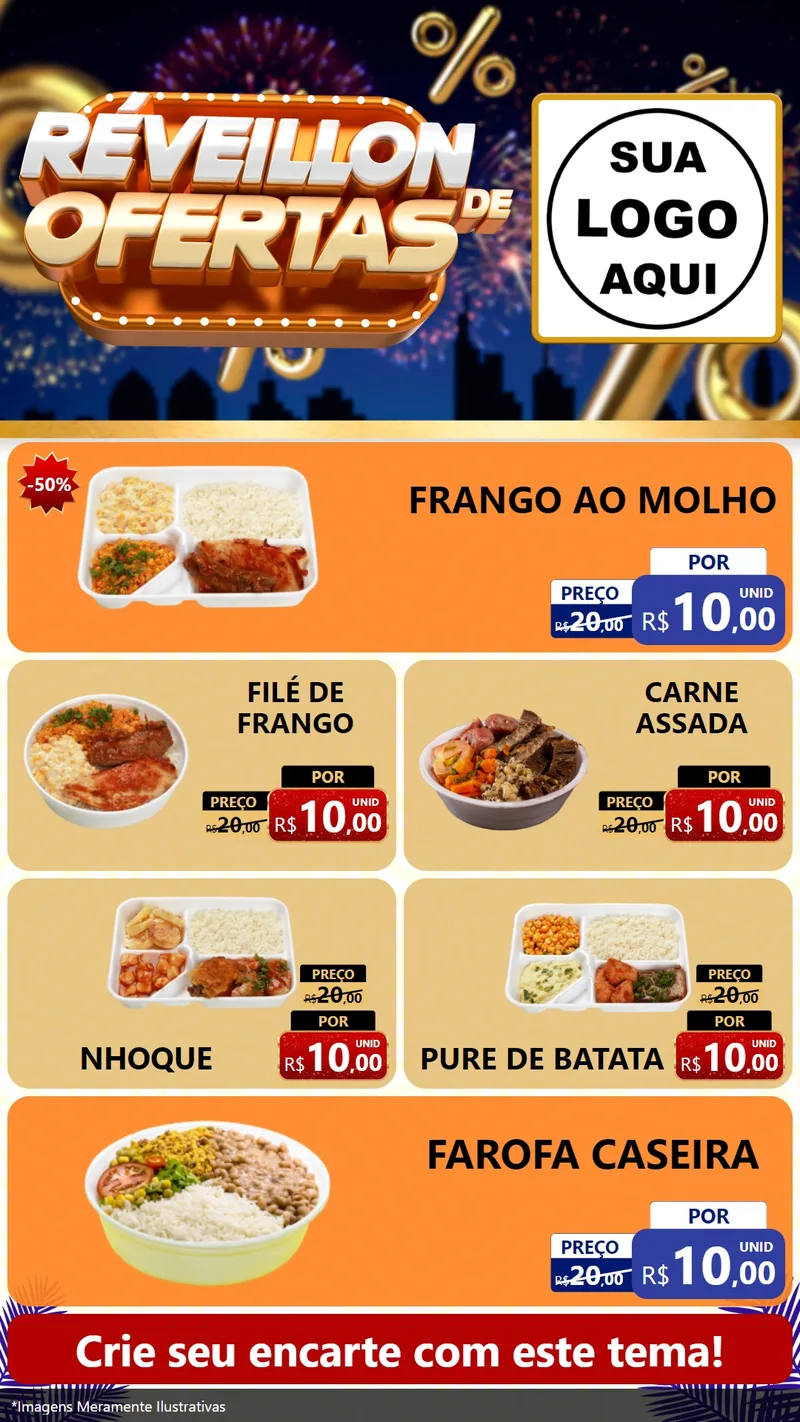 Modelo de TV para TV Vertical com o tema Réveillon de Ofertas para Restaurante