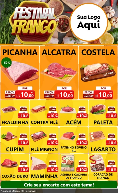 Modelo de Encarte para Encarte Grande com o tema Festival do Frango para Açougue