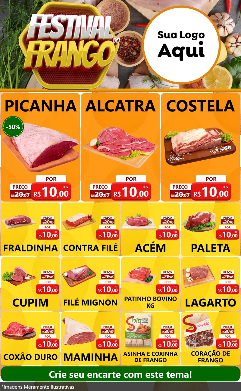 Modelo de Encarte para Encarte Grande com o tema Festival do Frango para Açougue