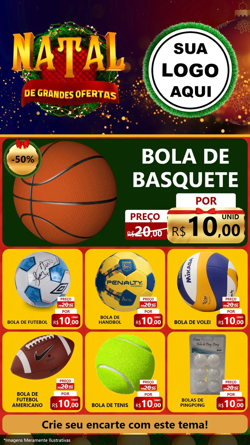 Modelo de Rede Social para Stories com o tema Natal de Grandes Ofertas para Artigos Esportivos