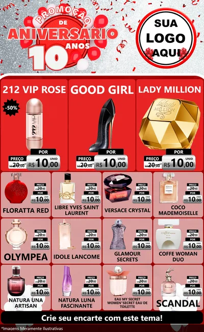 Modelo de Encarte para Encarte Grande com o tema Promoção de Aniversário - 10 Anos para Perfumes