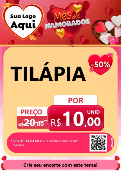 Modelo de Cartaz para Cartaz A4 Vertical com o tema Mês dos Namorados para Peixaria