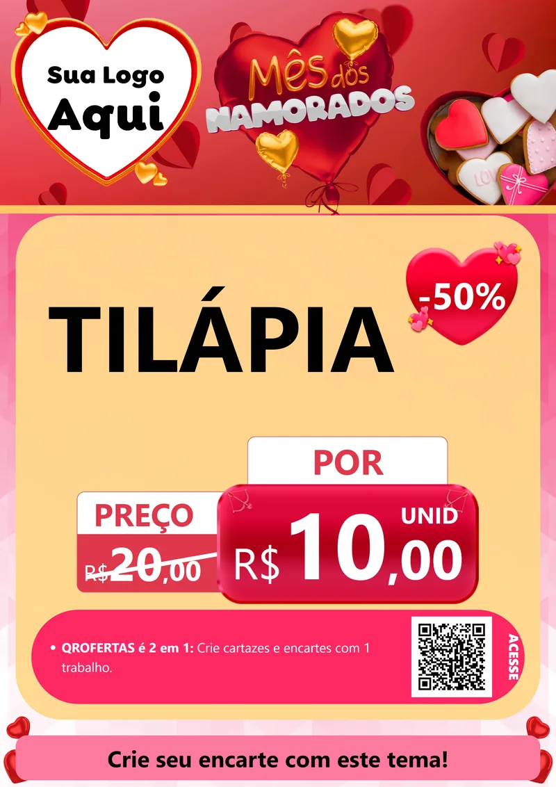 Modelo de Cartaz para Cartaz A4 Vertical com o tema Mês dos Namorados para Peixaria