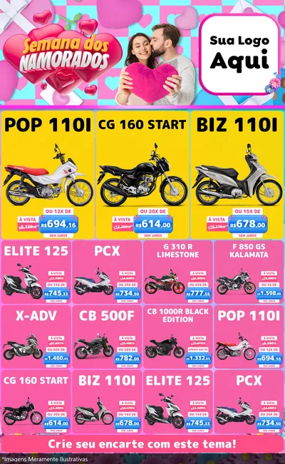 Modelo de Encarte para Encarte Grande com o tema Semana dos Namorados para Concessionaria de Motos