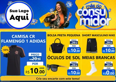 Modelo de Encarte para Encarte A4 Horizontal com o tema Mês do Consumidor para Roupas e acessórios