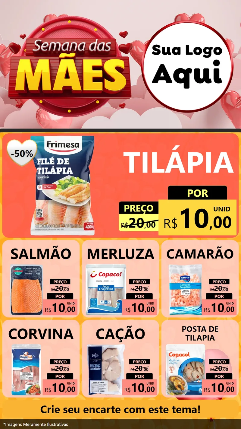Modelo de Rede Social para Stories com o tema Semana das Mães para Peixaria