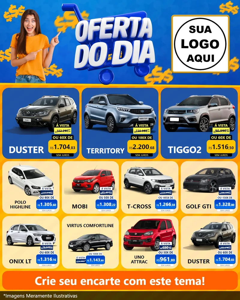 Modelo de Rede Social para Feed Instagram com o tema Oferta do Dia para Concessionaria de Carros