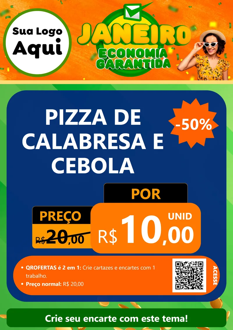Modelo de Cartaz para Cartaz A4 Vertical com o tema Janeiro - Economia Garantida para Pizzaria