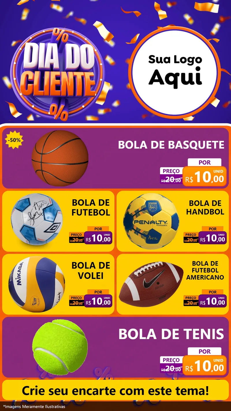 Modelo de TV para TV Vertical com o tema Dia do Cliente para Artigos Esportivos