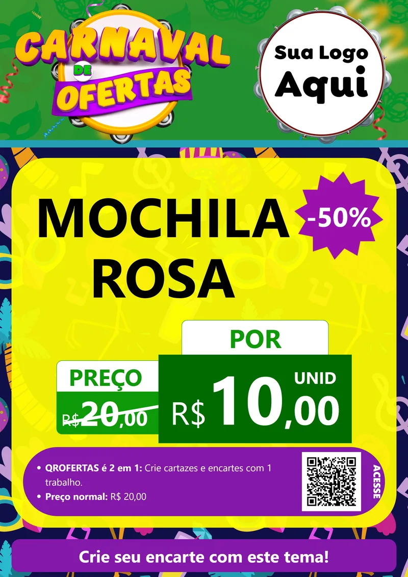 Modelo de Cartaz para Cartaz A4 Vertical com o tema Carnaval de Ofertas para Papelaria