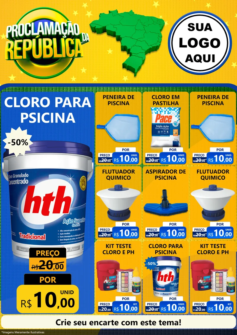 Modelo de Encarte para Encarte A4 Vertical com o tema Proclamação da República para Produtos para Piscina