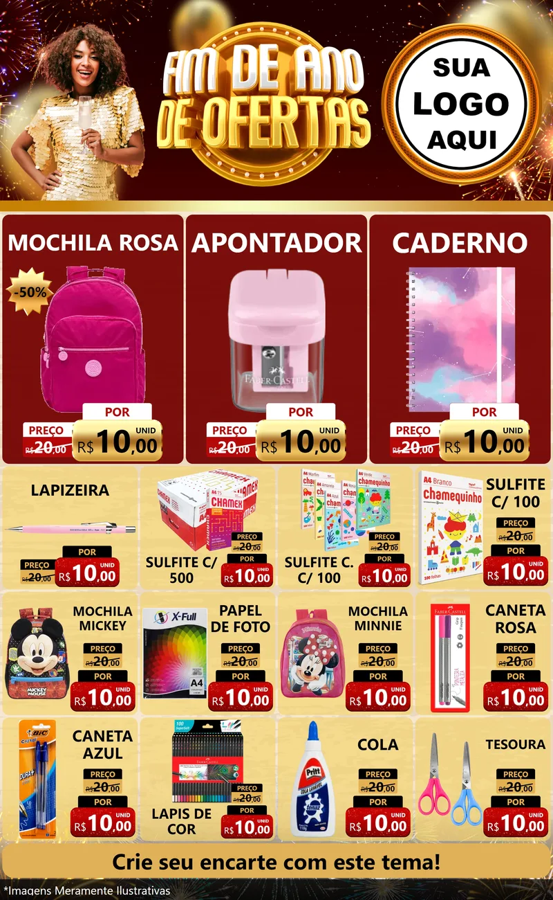 Modelo de Encarte para Encarte Grande com o tema Fim de Ano de Ofertas para Papelaria